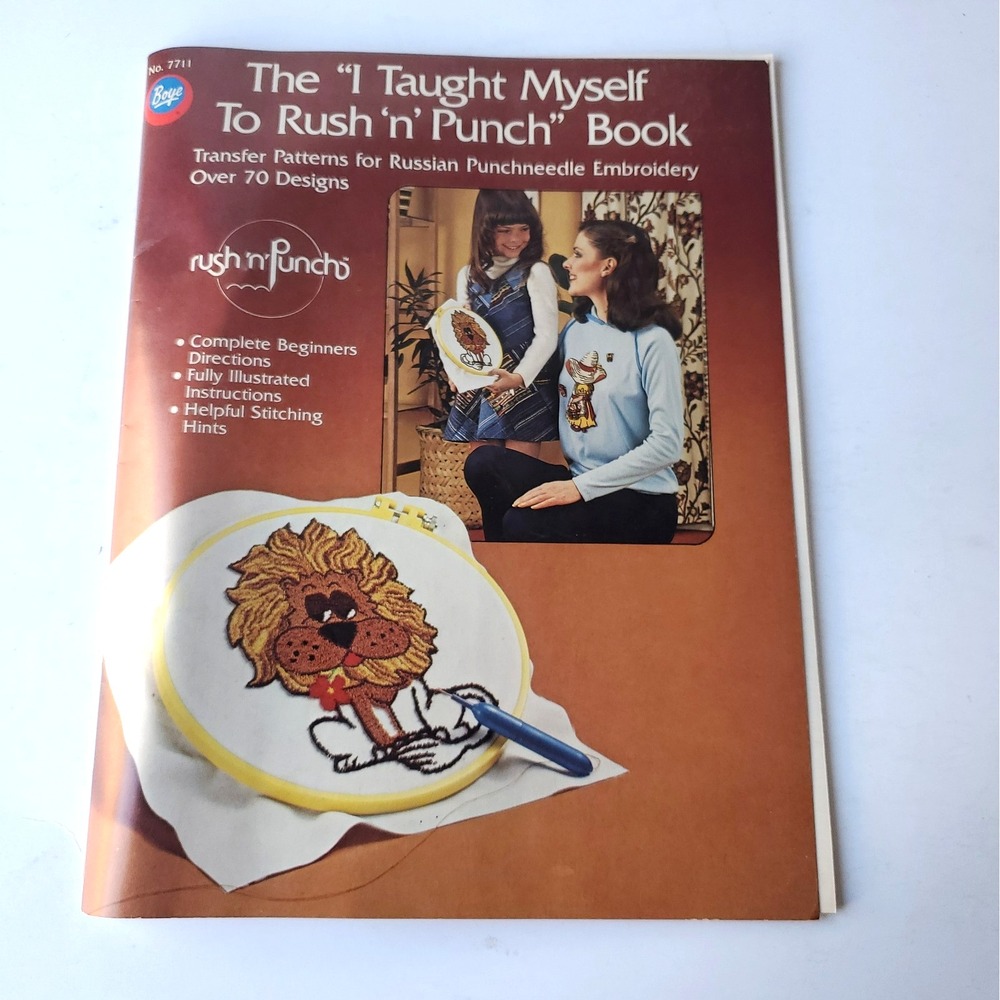 Vintage Boye I Taught Myself To Rush n Punch Transfer Pattern Book 70 Designs